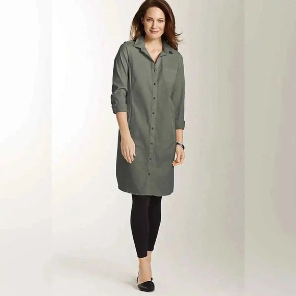 J.Jill chino - Linen cargo, long sleeve mini dress pockets olive sage size 12 - Picture 2 of 7
